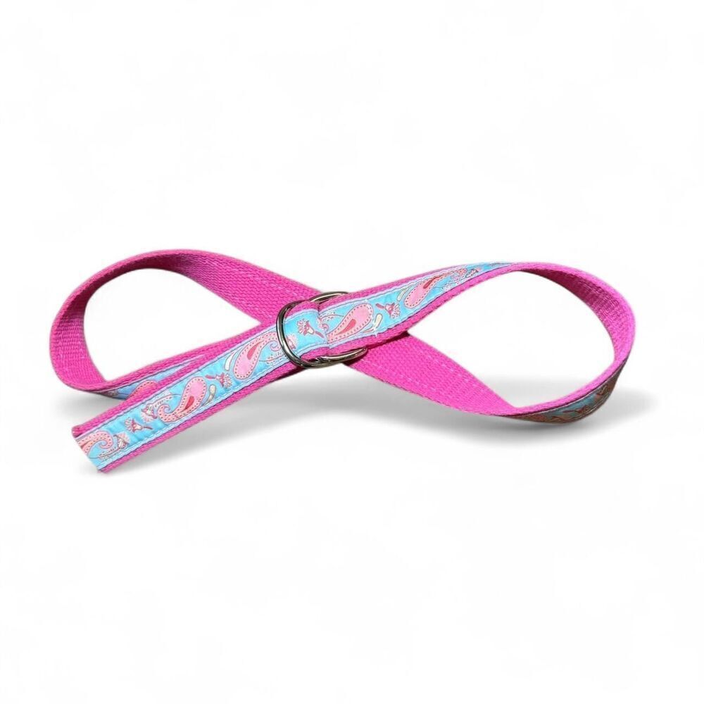 Eliza B Women's Pink and Blue Paisley Canvas Ribbon Belt Size Small